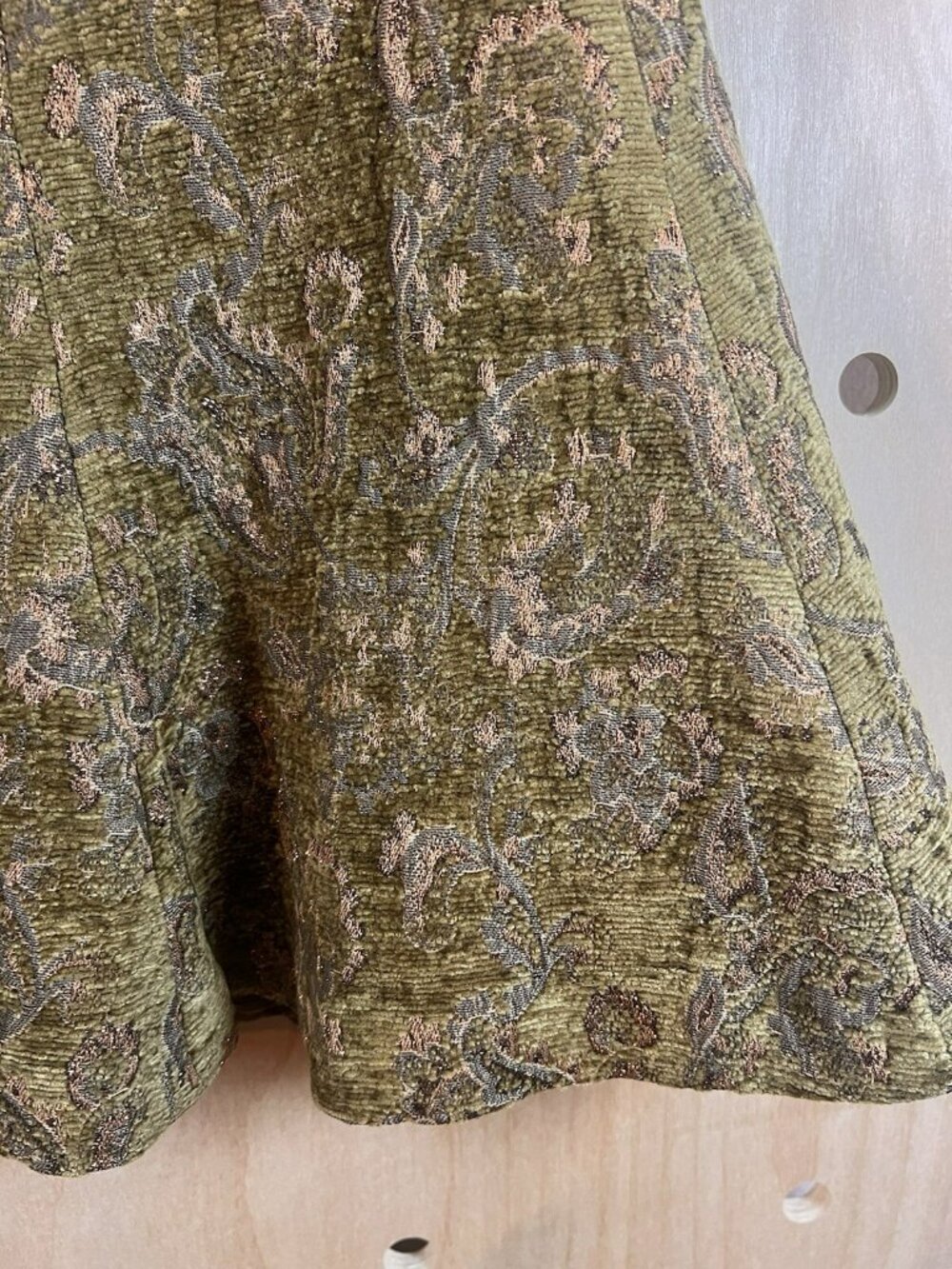 Vintage Charles Gray London Runway Skirt Size 4 Bronze Paisley Green Textured - Picture 5 of 15